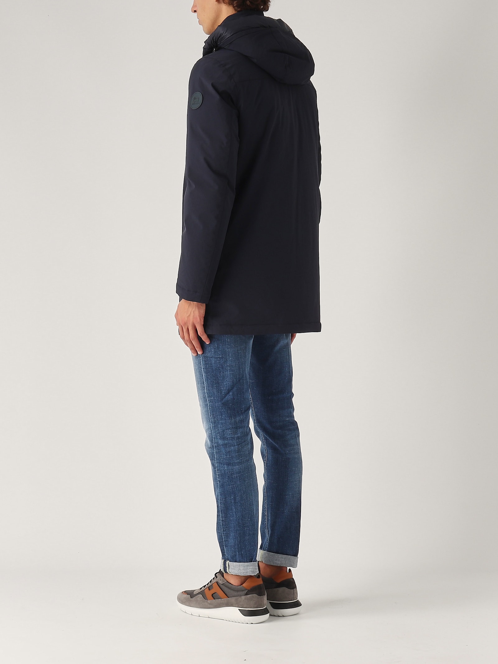 Shop Woolrich Mountain Parka Down Stretch Raincoat In Blu