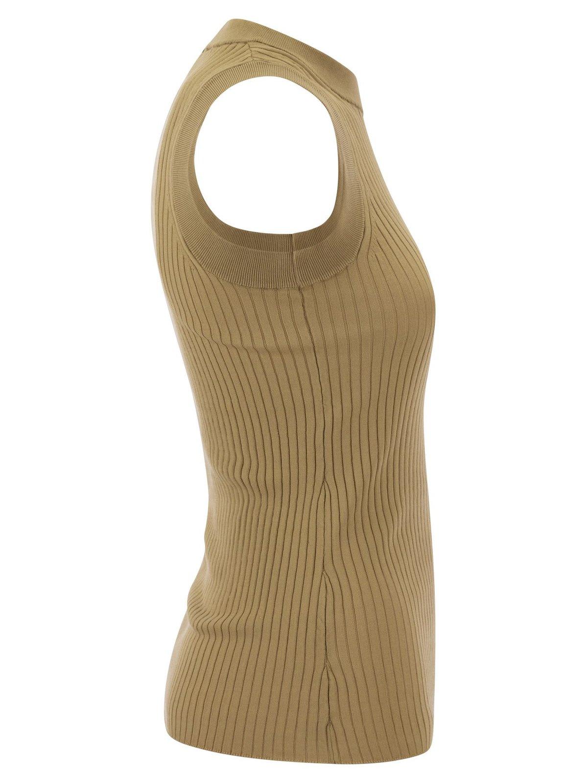 Shop Sportmax Toledo Crewneck Sleeveless Knitted Top In Beige