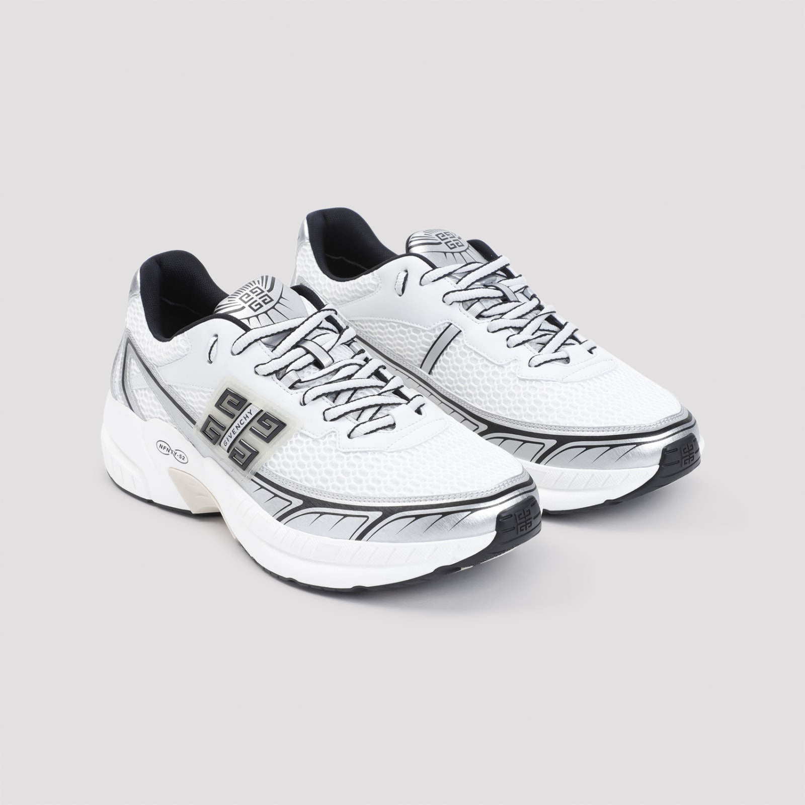 Shop Givenchy Nfnty-52 Low Top Runners Sneakers In White Silvery