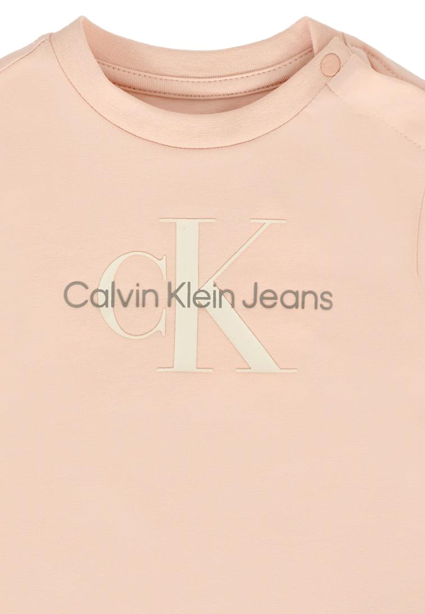 Calvin Klein Pink T-shirt For Baby Girl With Logo In Animal Print