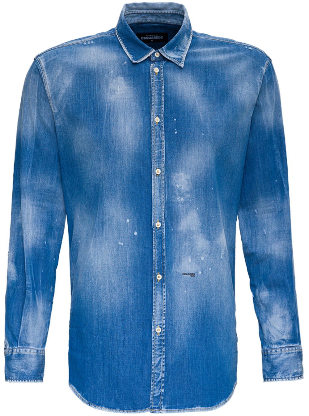 Click to view more detailed imagery on our partner's website Dsquared2 Denim Shirt With Paint Splatters Detail In Blu