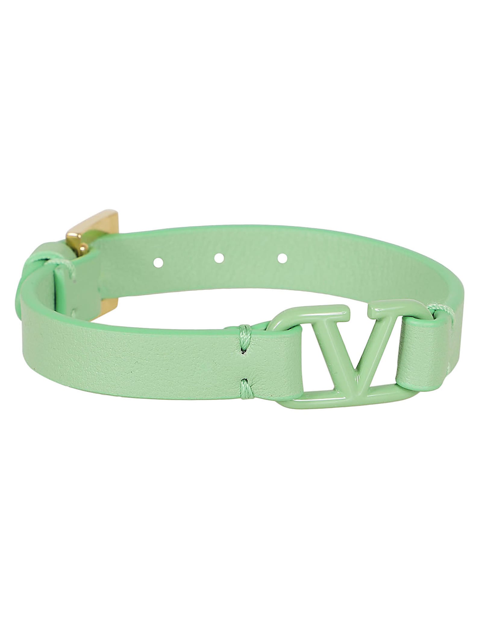 Shop Valentino Leather Bracelet Vlogo Signature In Yeg Ice Mint