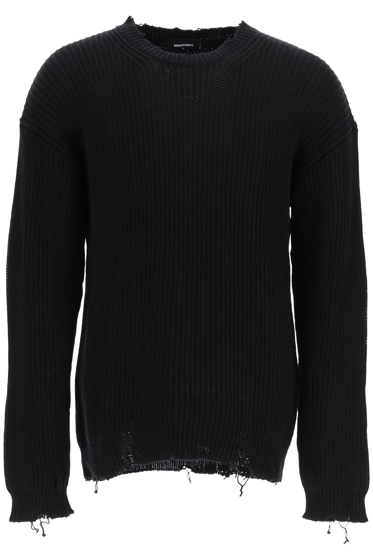 Dsquared2 Destroyed Cotton Sweater With Logo
