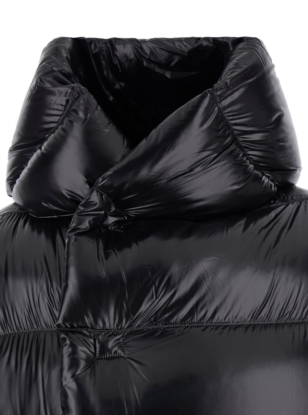 Shop Rick Owens Black Double-breasted Long Coat In Shiny Finish Nylon Woman