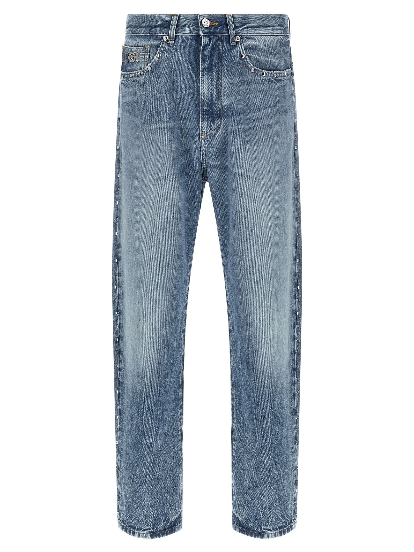 베르사체 남성 스톤워시 스터드 진