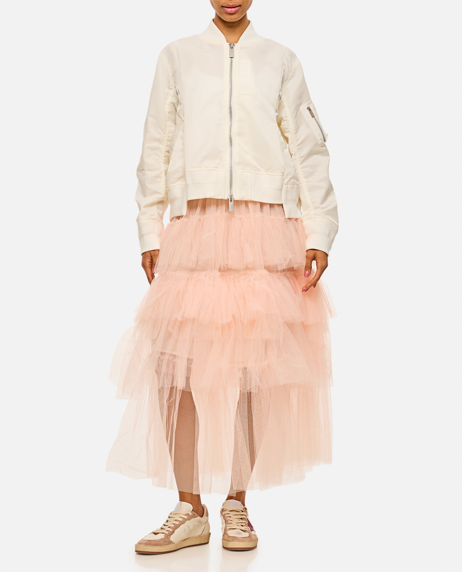 Simone Rocha Tiered Tulle Midi Skirt In Beige