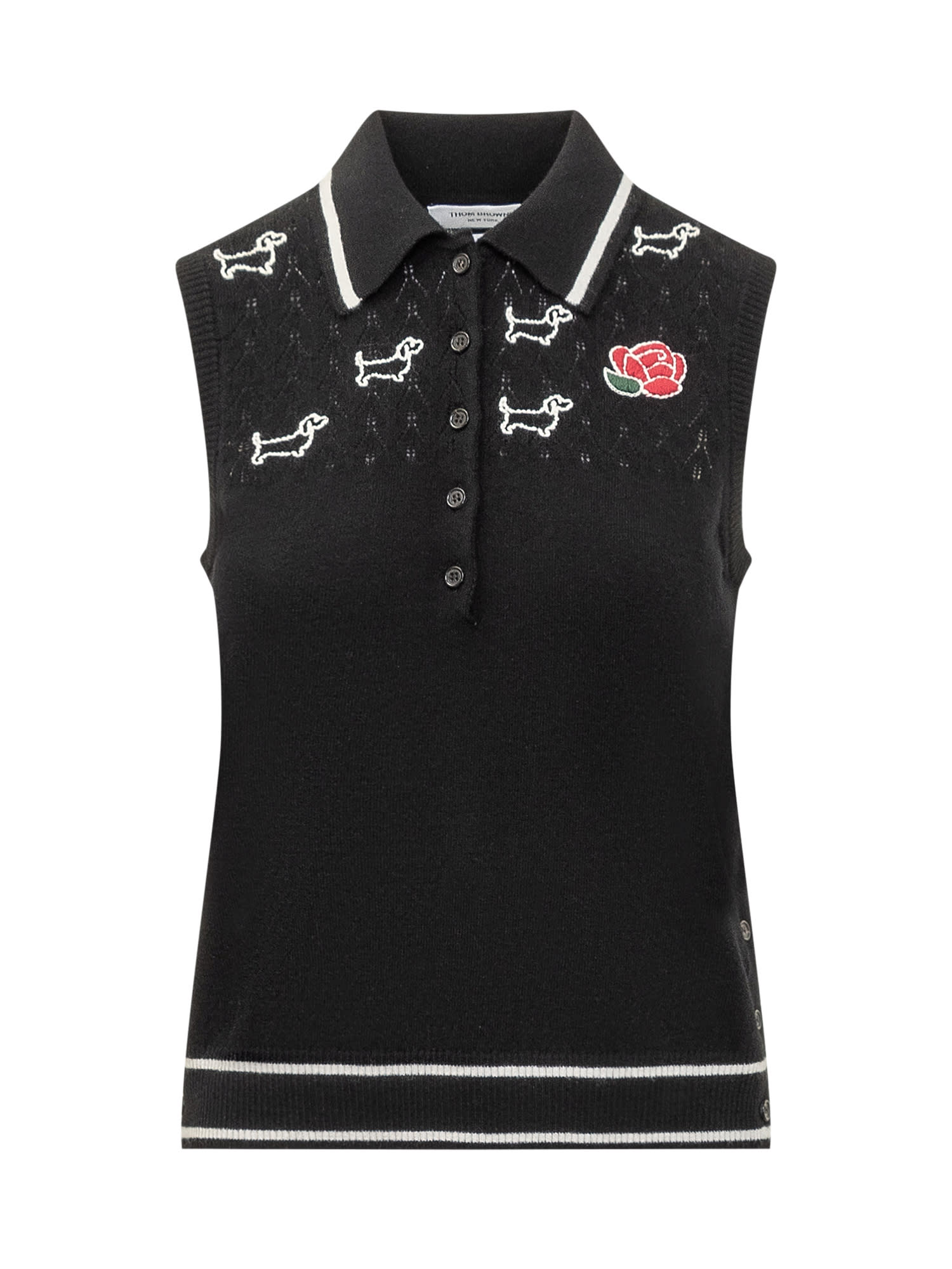 Shop Thom Browne Polo Shirt With Rose And Hector Logo In Black