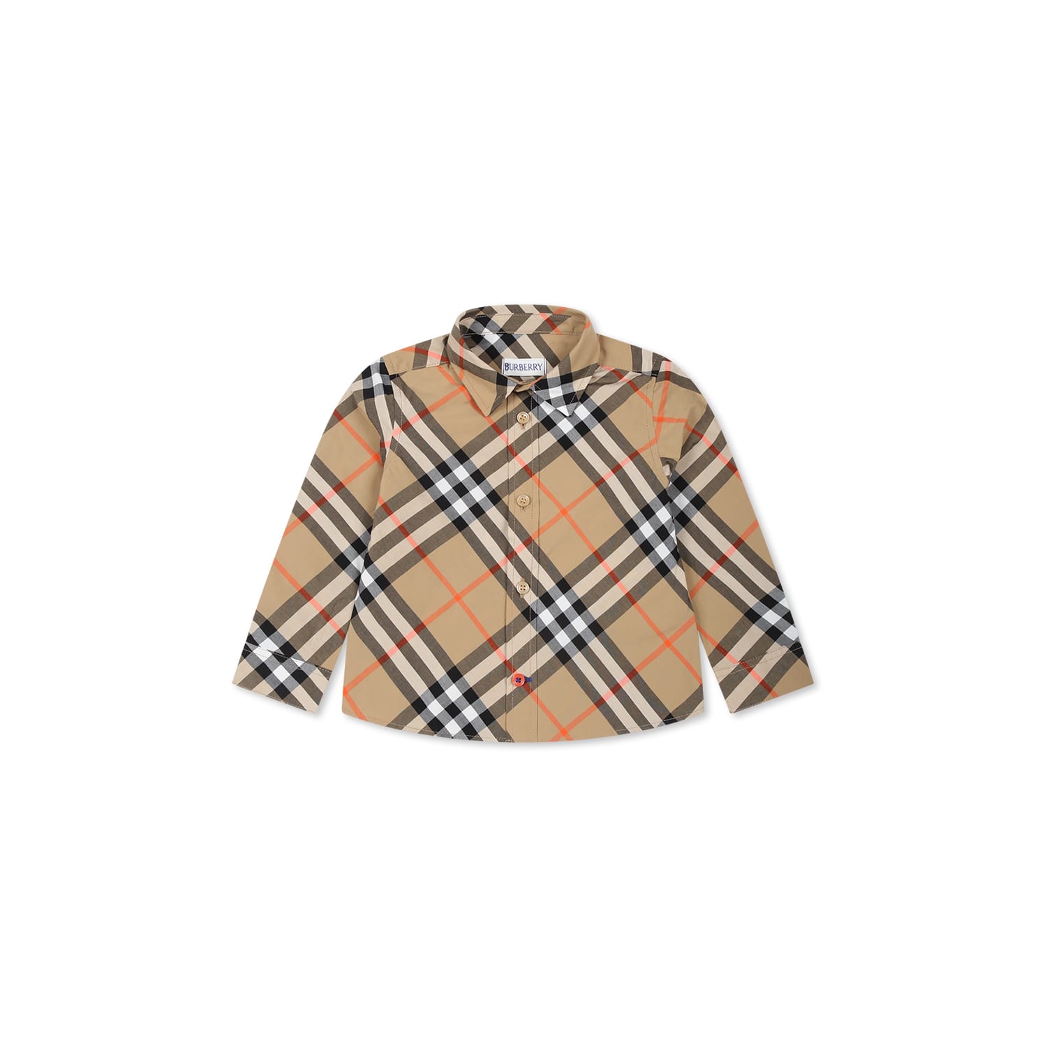 Burberry Beige Shirt For Baby Boy With Vintage Check In Brown
