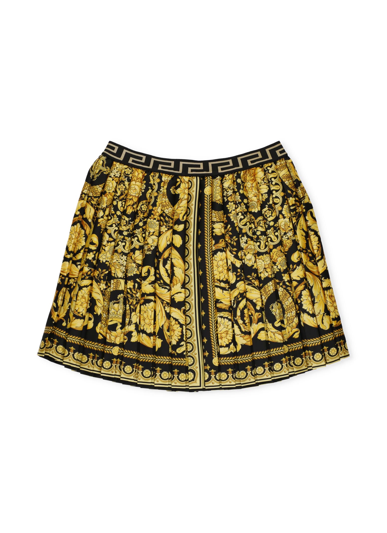 Young Versace Barocco Kids Pleated Skirt In Multicolor