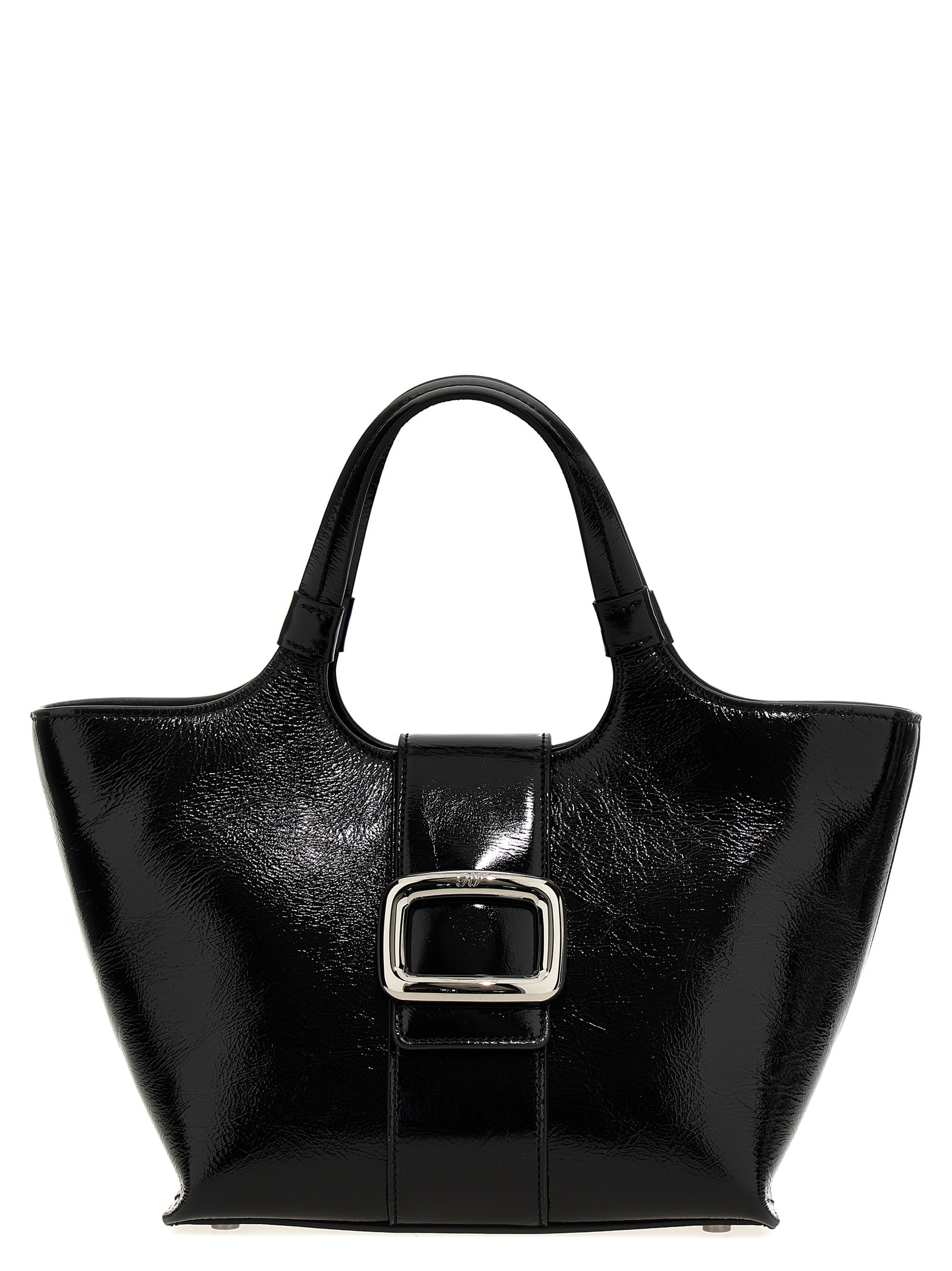 Shop Roger Vivier Mini Viv Choc Shopping Bag In Black