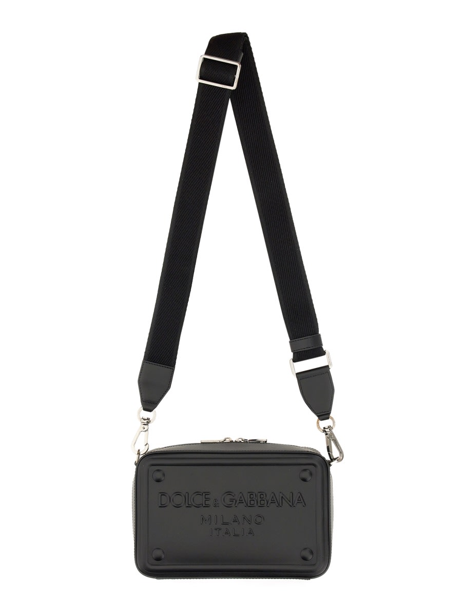 Shop Dolce & Gabbana Logo Embossed Shoulder Bag In Black