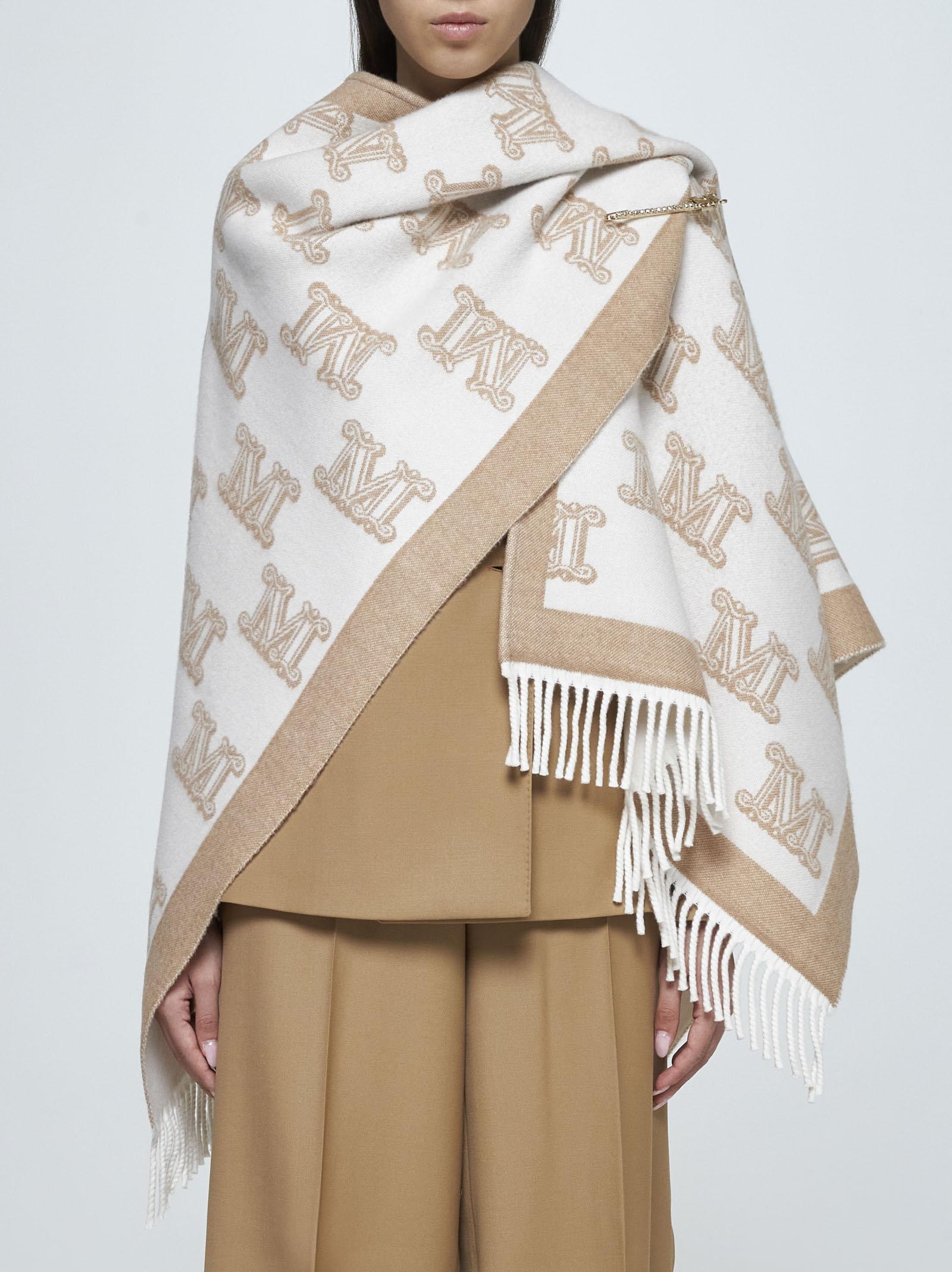 Shop Max Mara Frine Safety-pin Wool Poncho In Neutrals