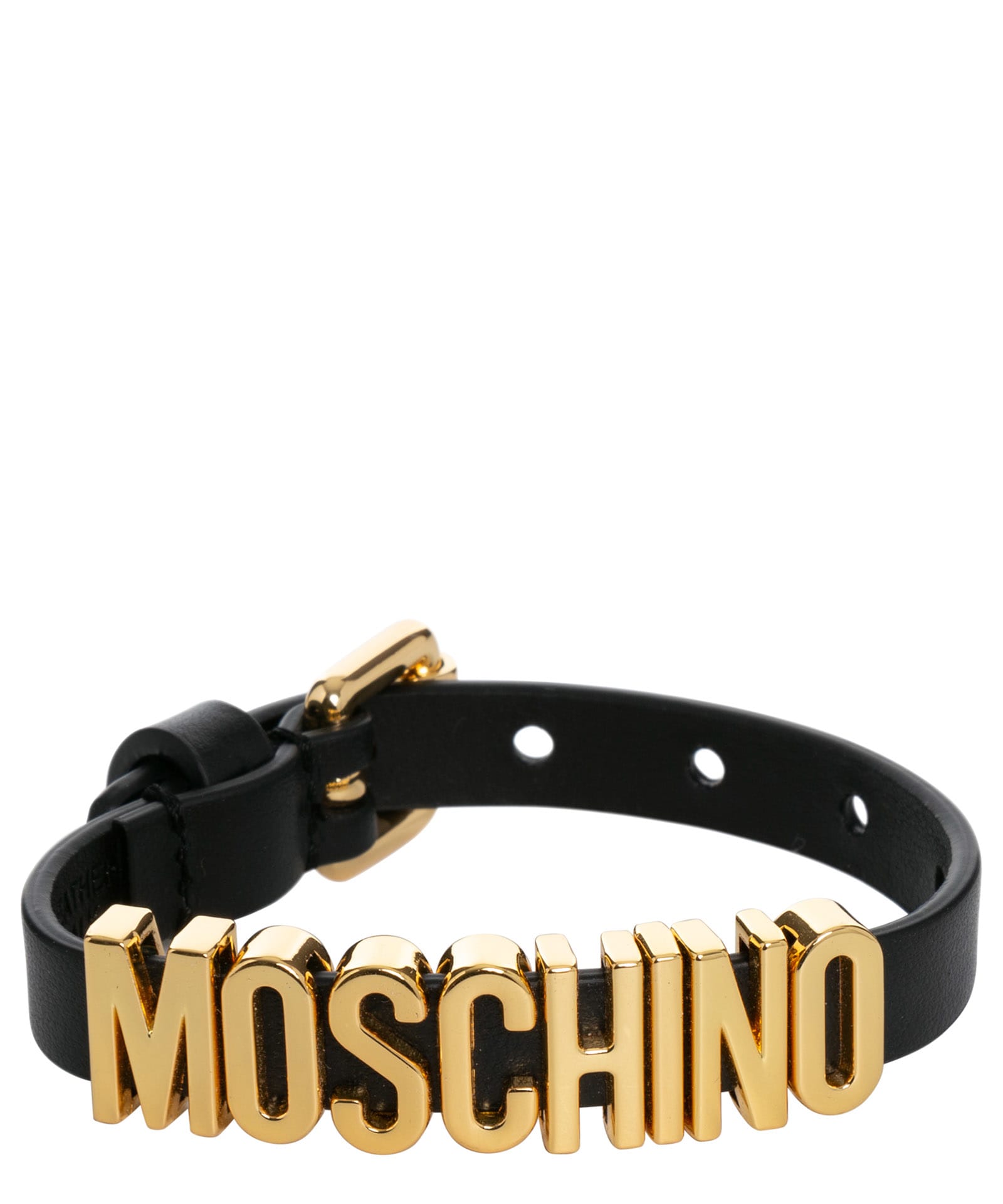 Moschino Logo Lettering Leather Bracelet In Black
