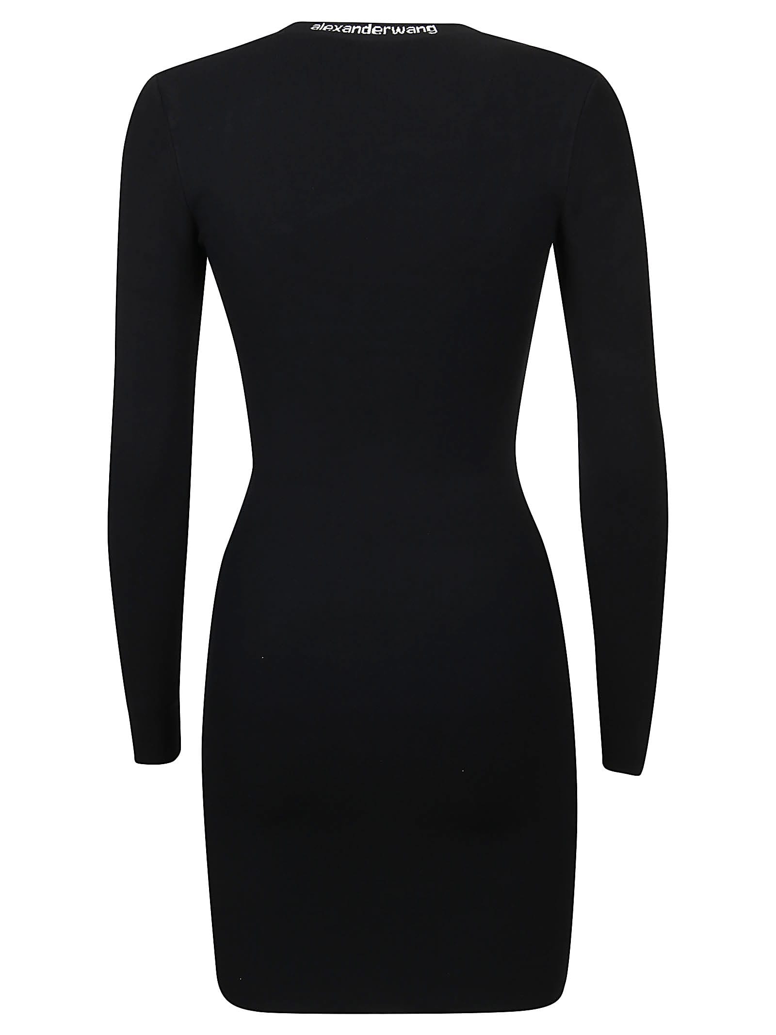 Shop Alexander Wang T Logo Jacquard Trim Bodycon Scoop Neck Dress In Black