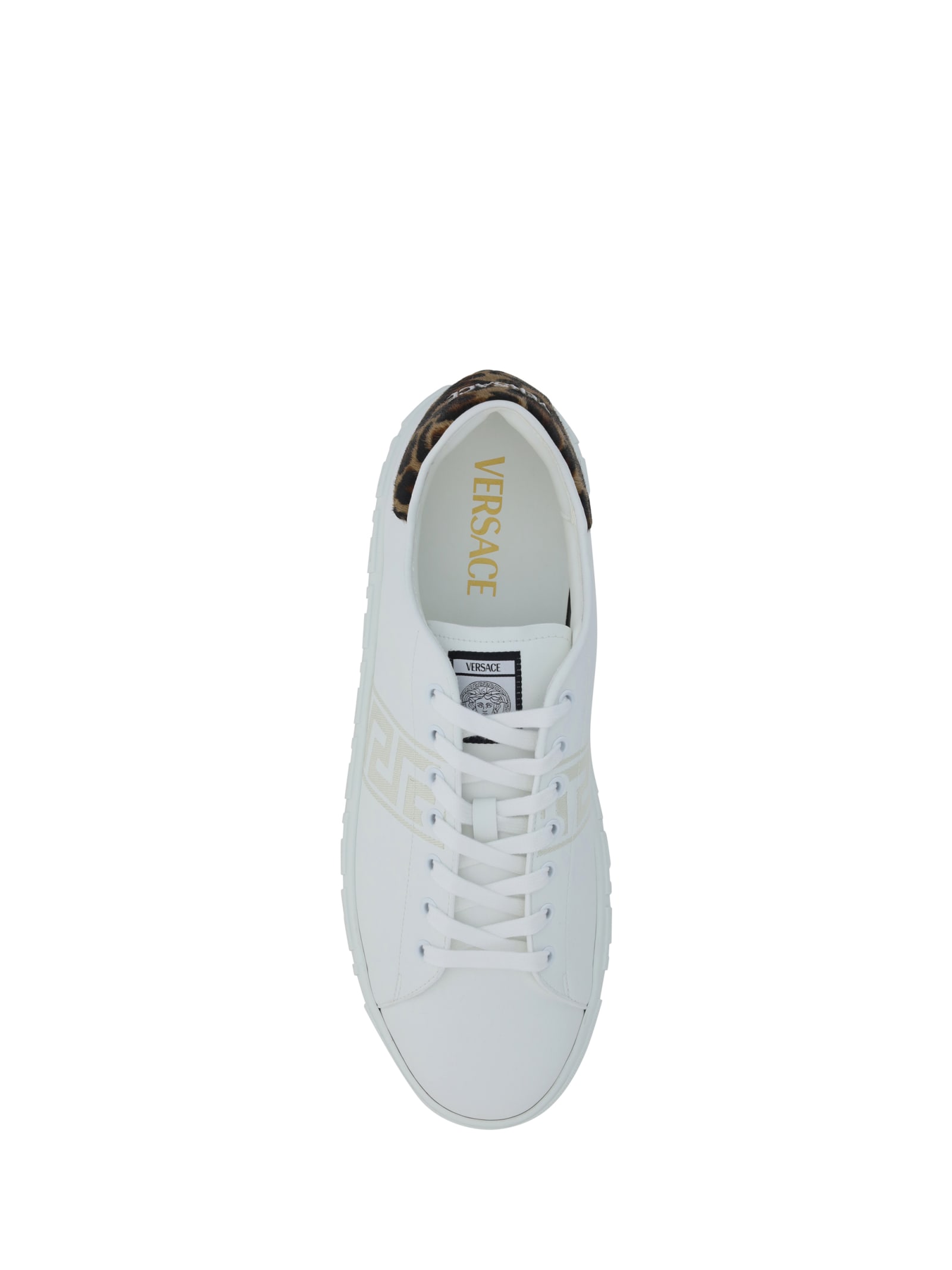 Shop Versace Sneakers In White+brown Spotted