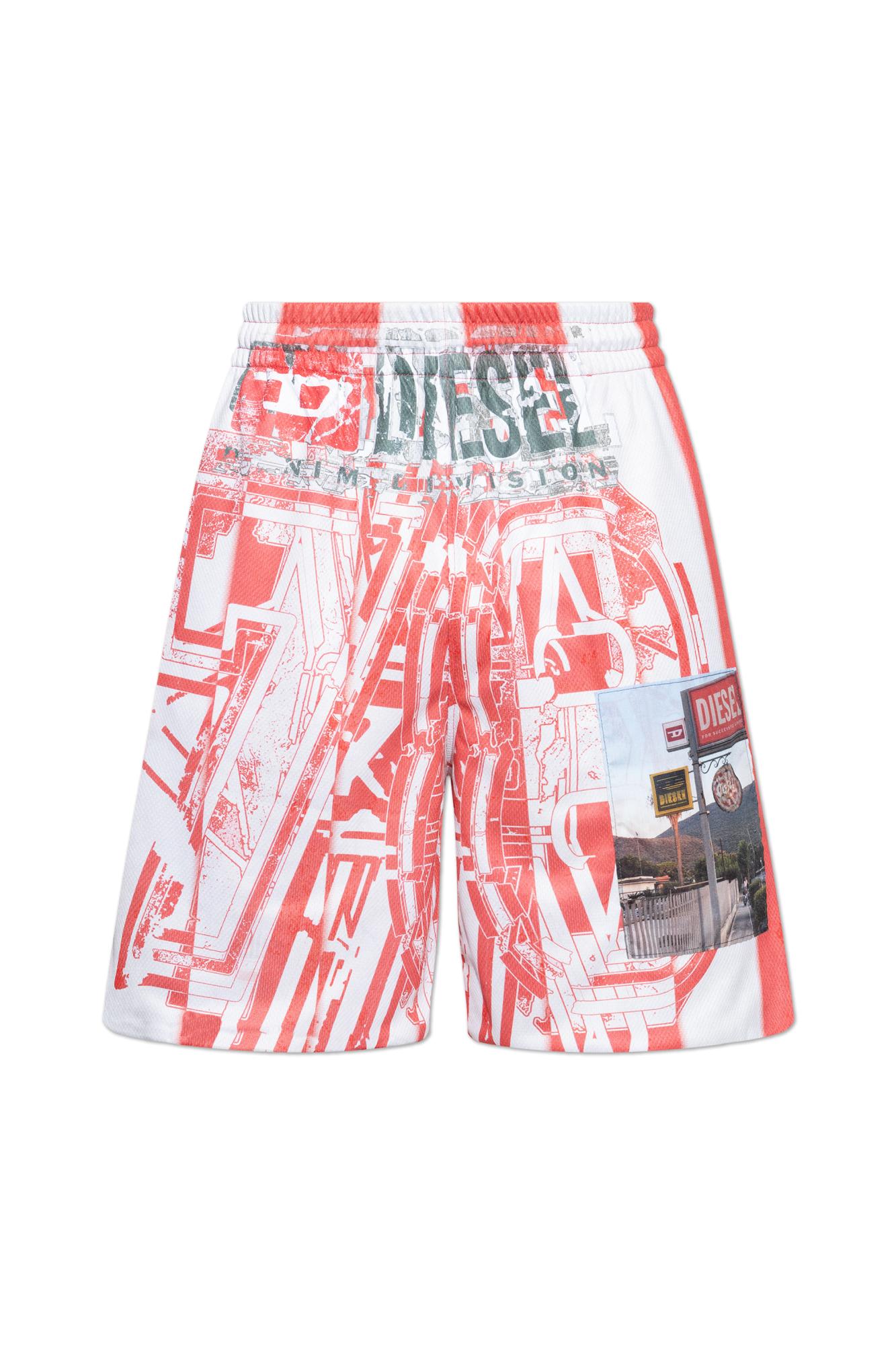 Diesel Graphic Print Elastic Waistband Shorts With Back Pocket In Multi