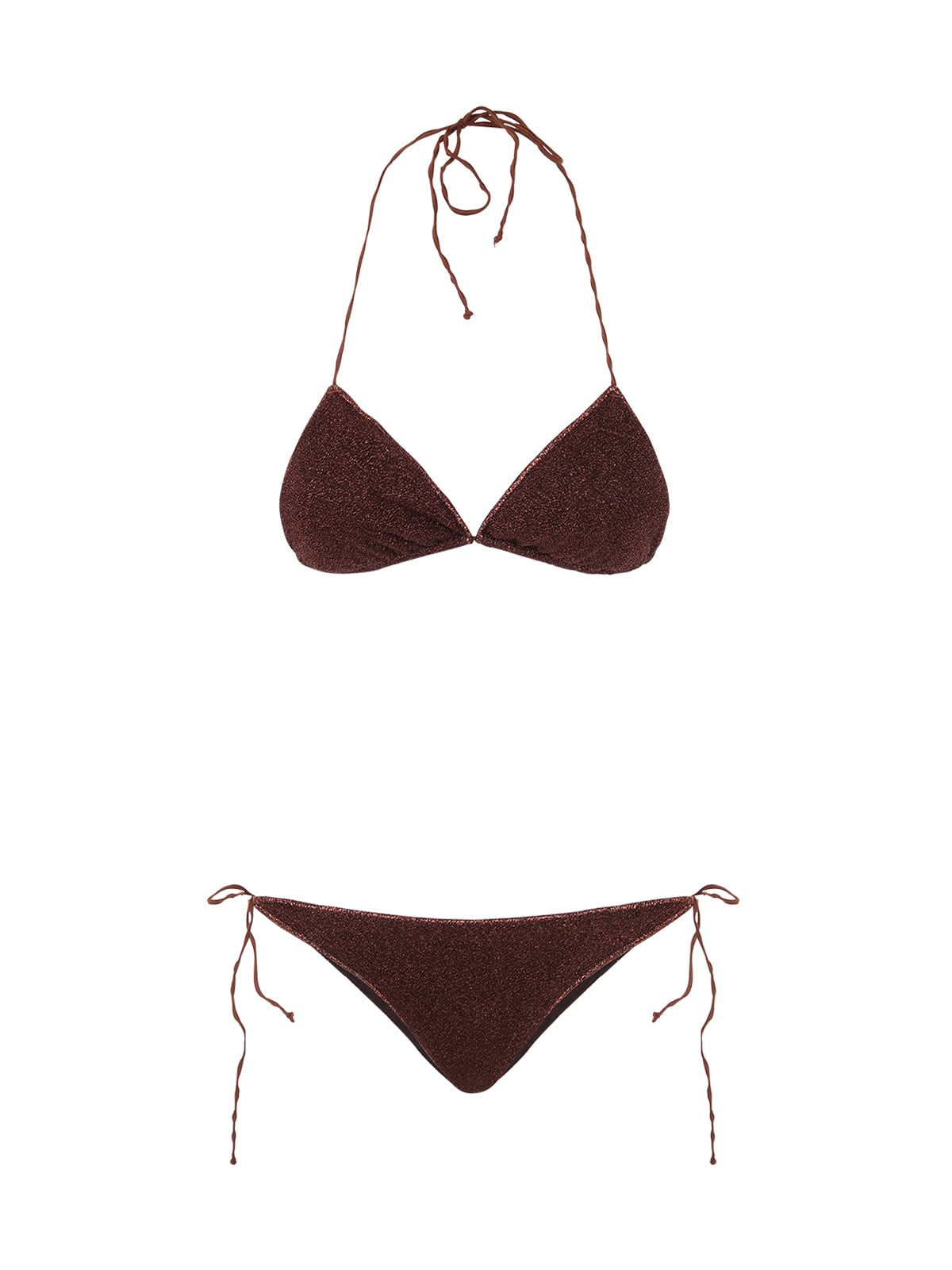 Oseree Lumiere Lame' Jersey Bikini In Chocolate