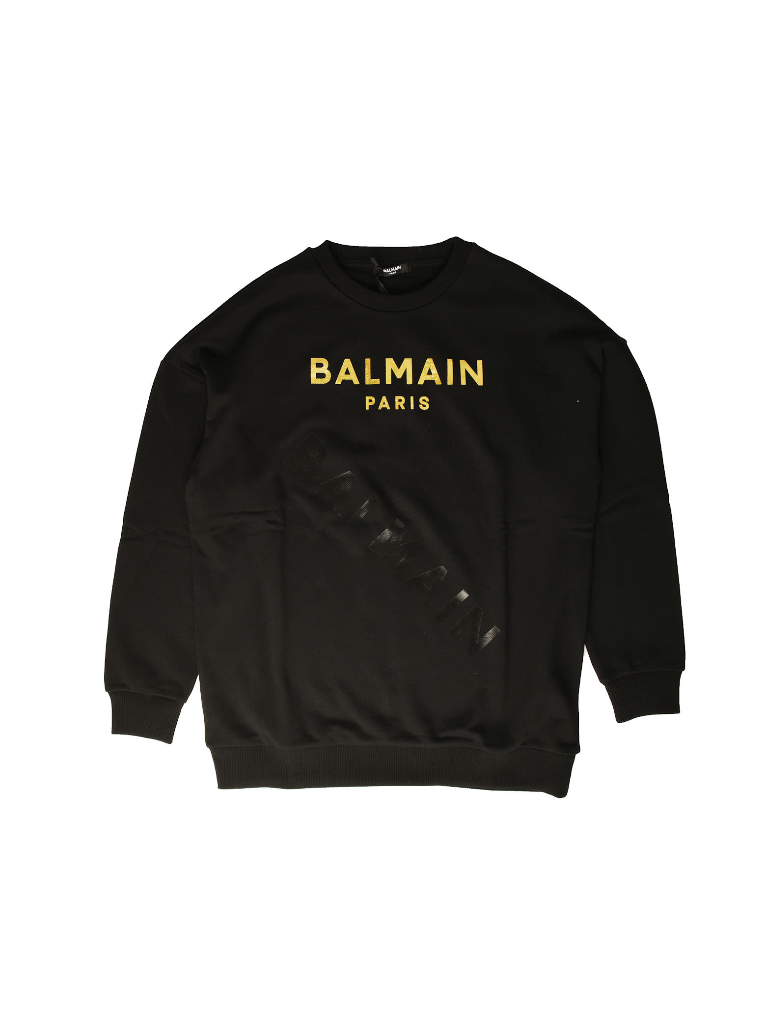 Balmain Black Sweatshirt With Gold Logo