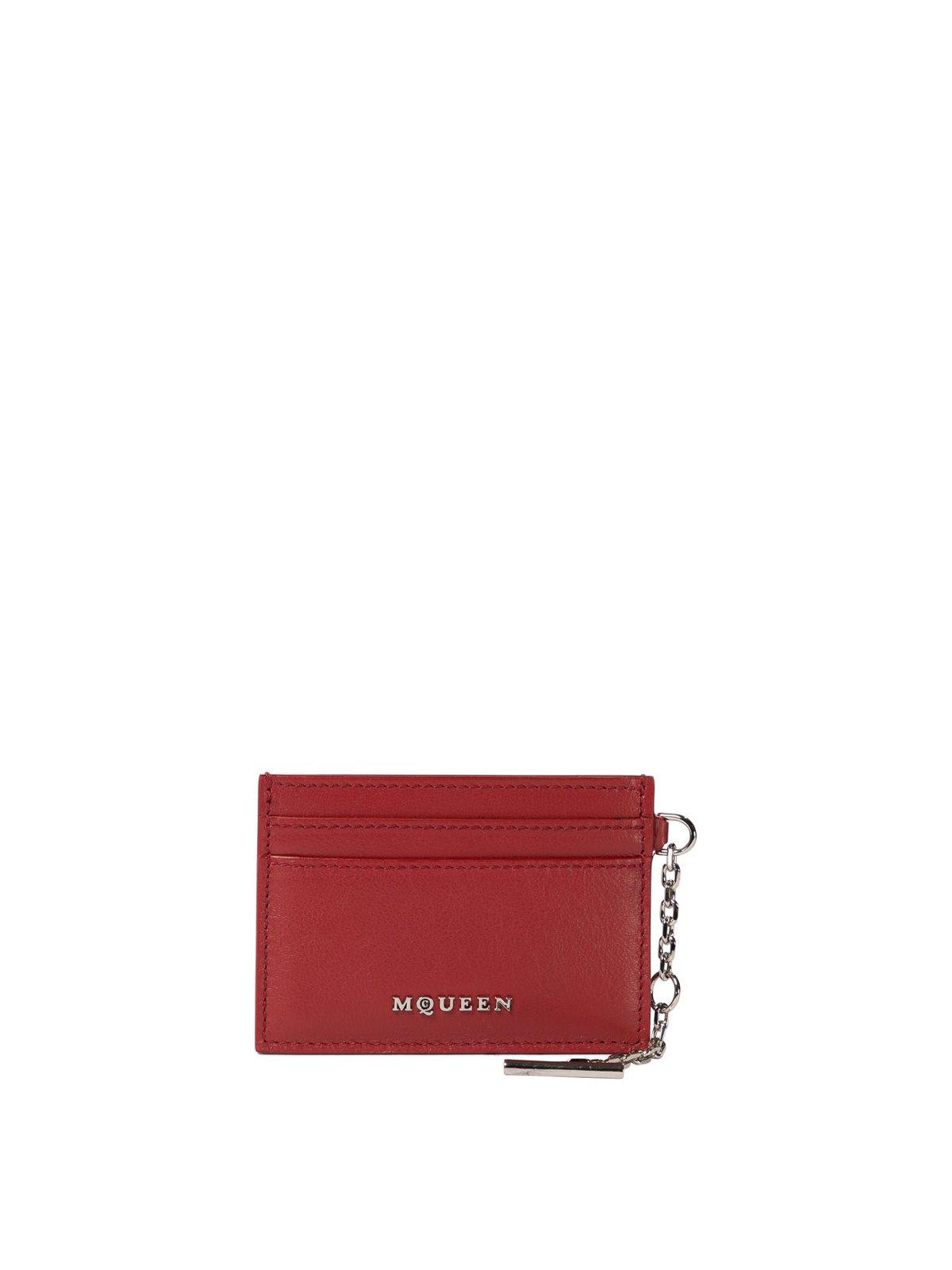 Shop Alexander Mcqueen Sling Logo Plaque Card Holder In Red