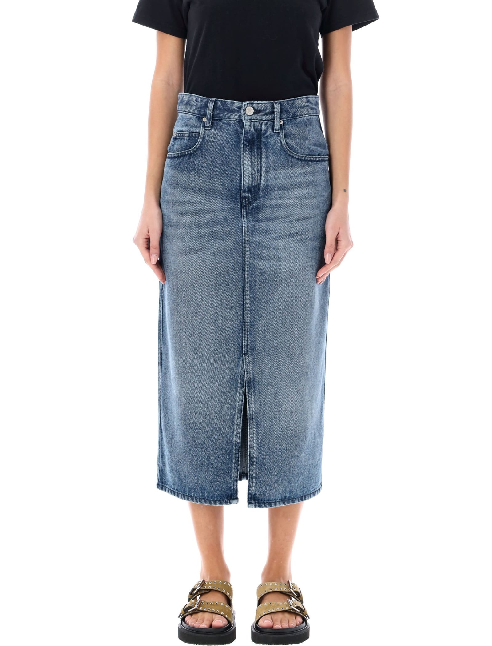 Shop Isabel Marant Tilaura Midi Skirt In Denim