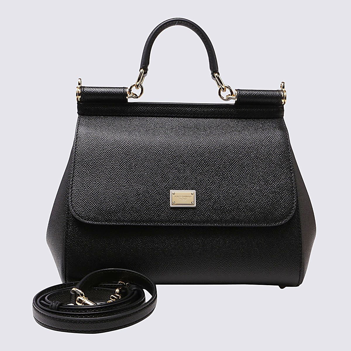 Dolce & Gabbana Black Leather Sicily Handle Bag
