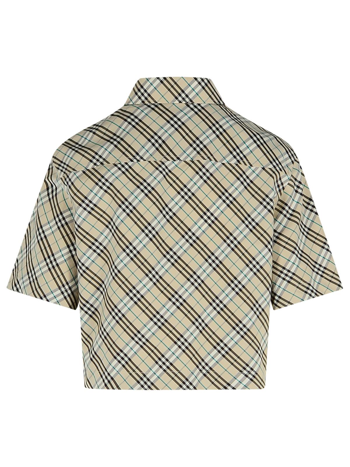 Burberry Check Short-sleeve Crop Button-down Shirt In Multicolour