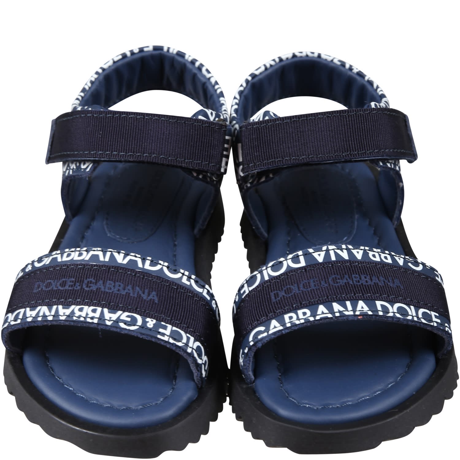 Shop Dolce & Gabbana Blue Sandals For Kids With Logo In Black
