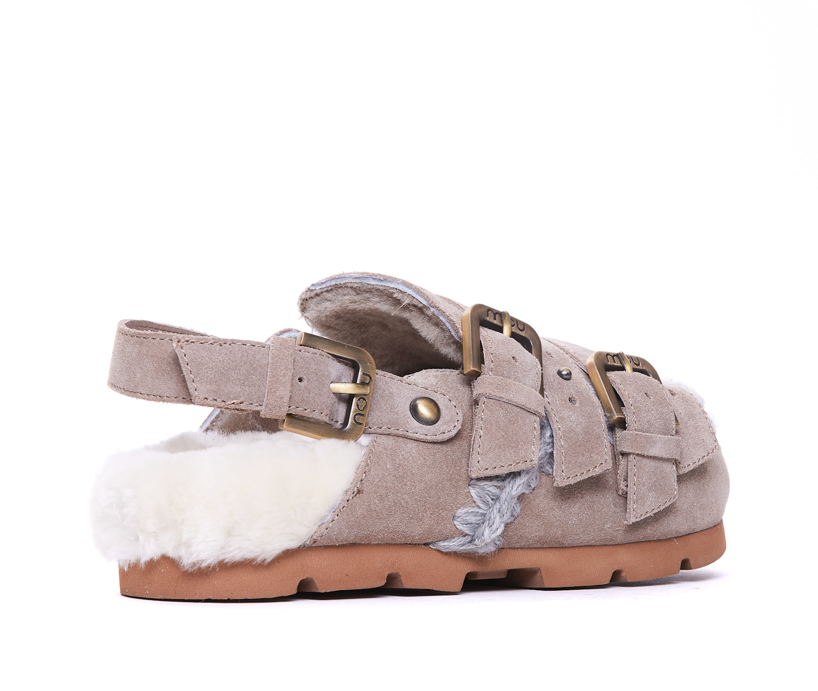 Shop Mou Winter Bio Belts Clogs In Beige