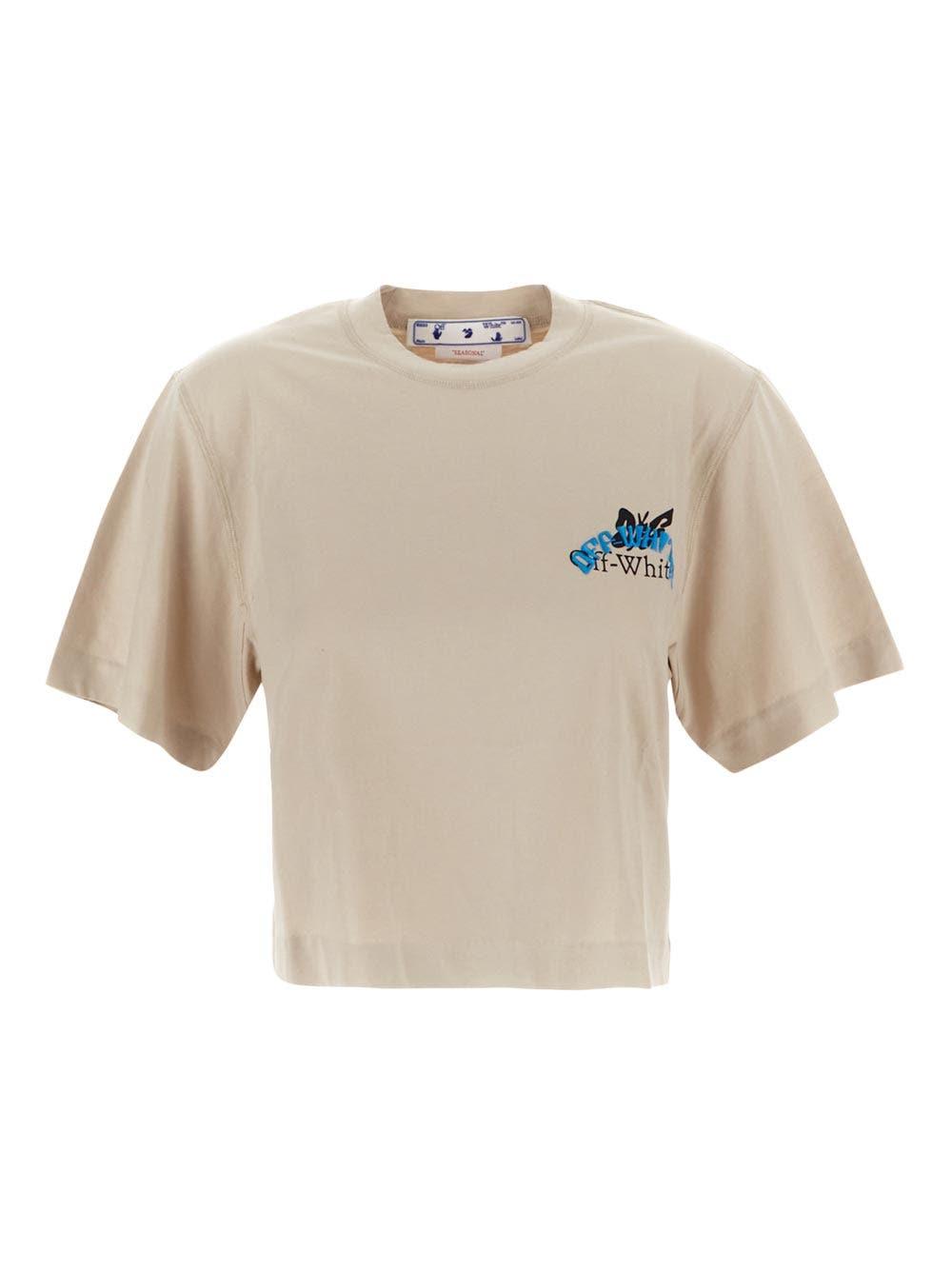 Off-white Logo-print Cropped T-shirt In Grigio