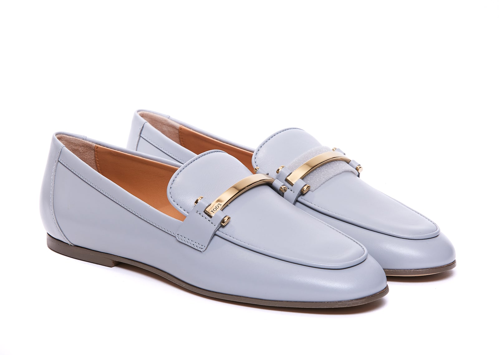 Tod's Hardware Leather Loafers Round Toe In Grey