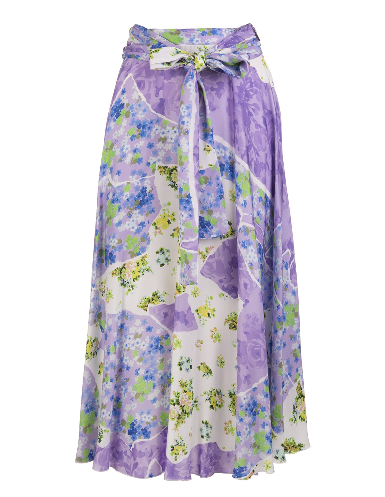 MSGM Lilac Flared Longuette Skirt With Multicolored Floral Print