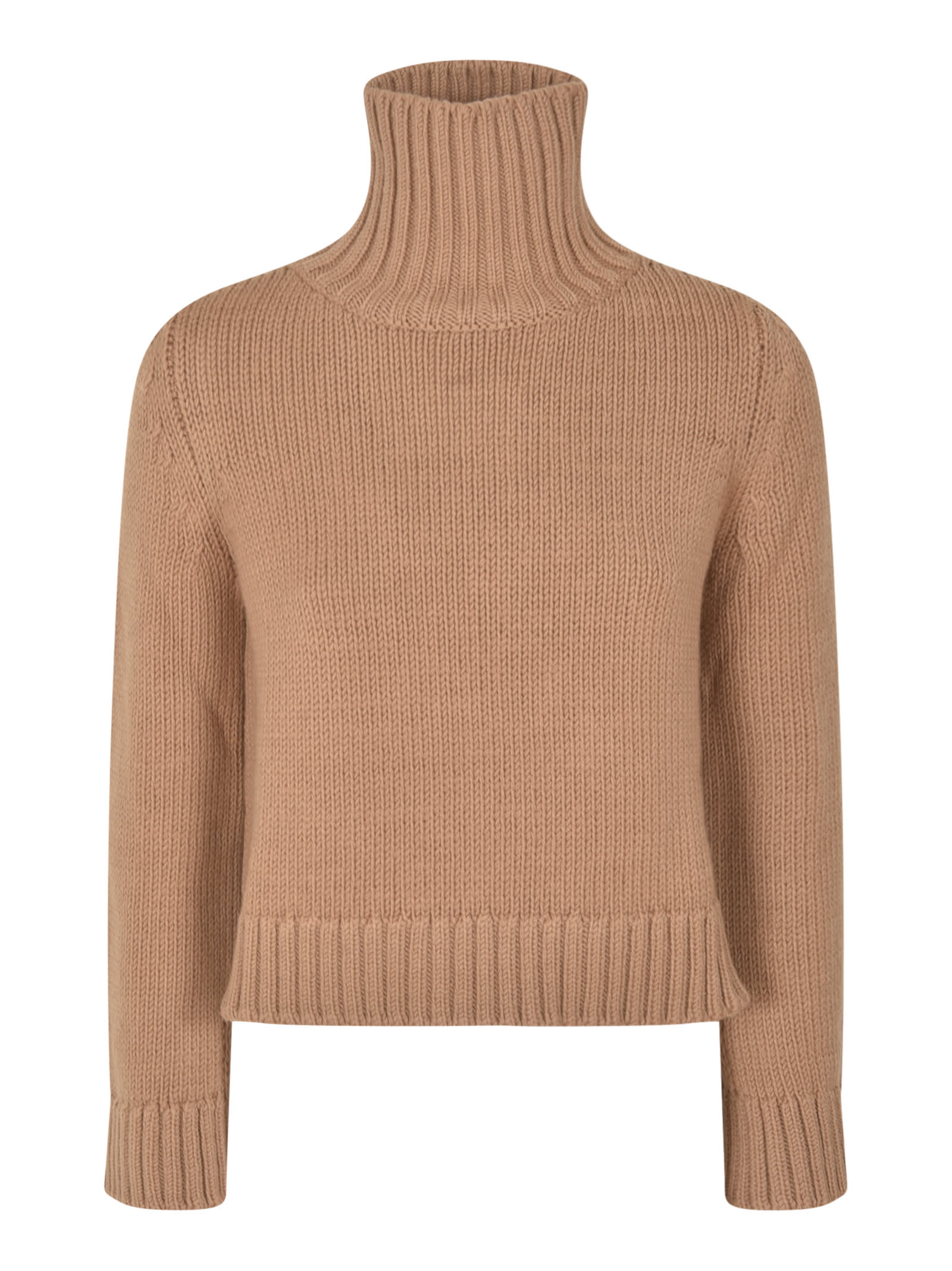 Shop Base High Turtleneck Cropped Knit Pullover In Camel