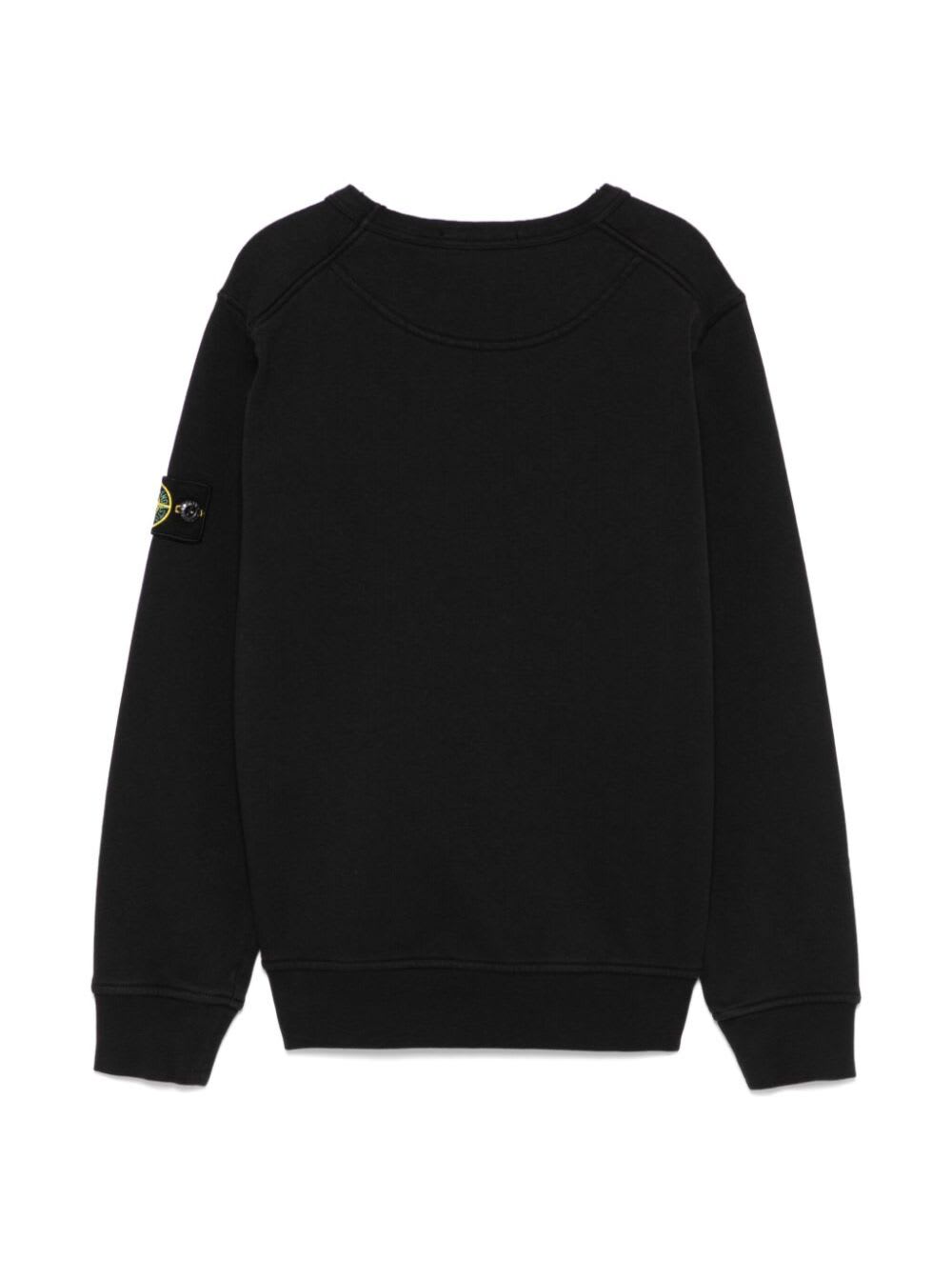 Stone Island Black Crewneck Sweatshirt With Logo Patch On The Sleeve In Cotton Boy In Black