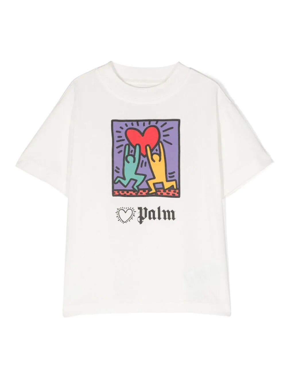 Palm Angels Kids' Pa X Kh Holding Heart Tee In Off White