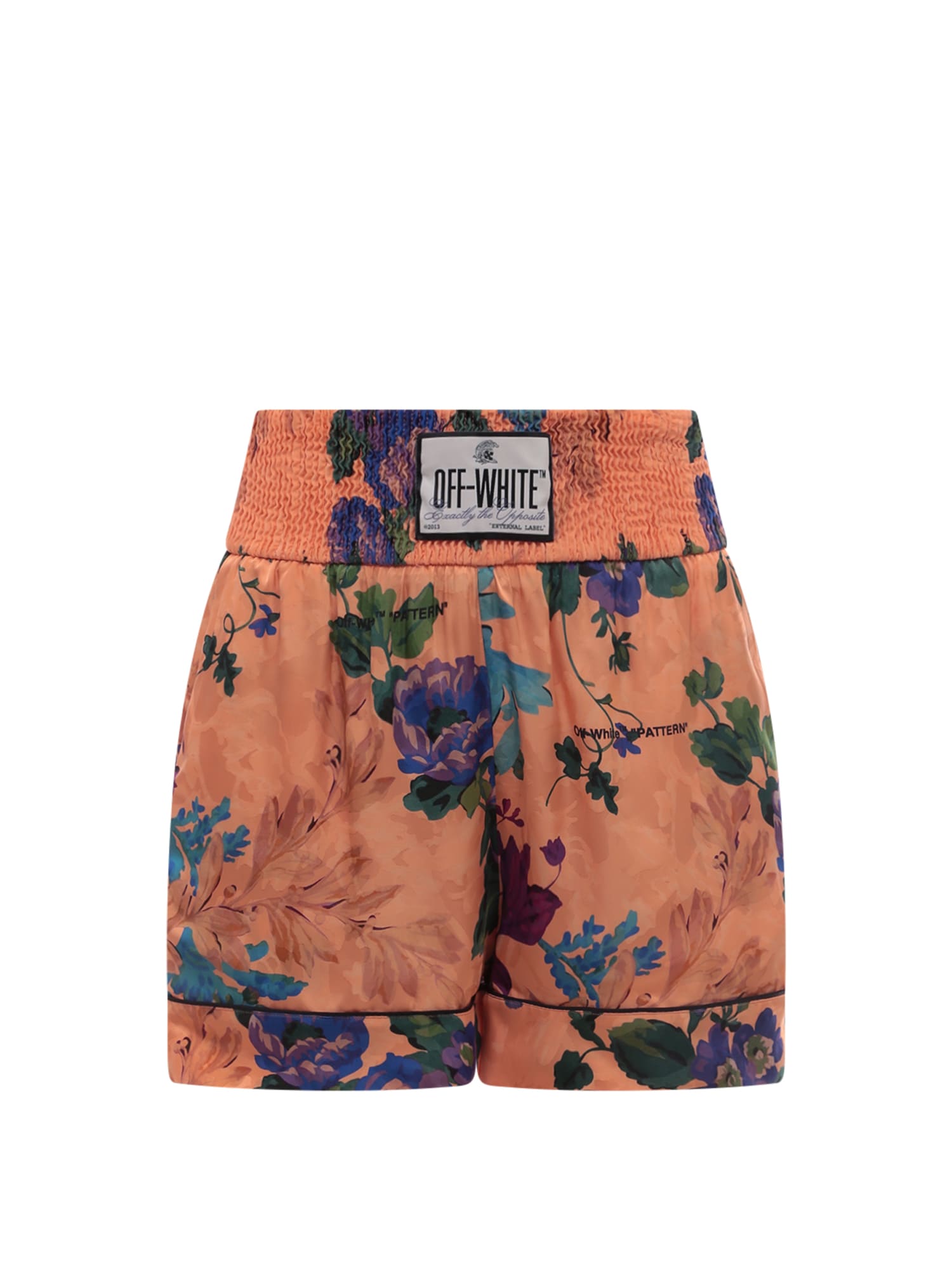 Orange Camouflage Pajama Shorts With Floral Motif