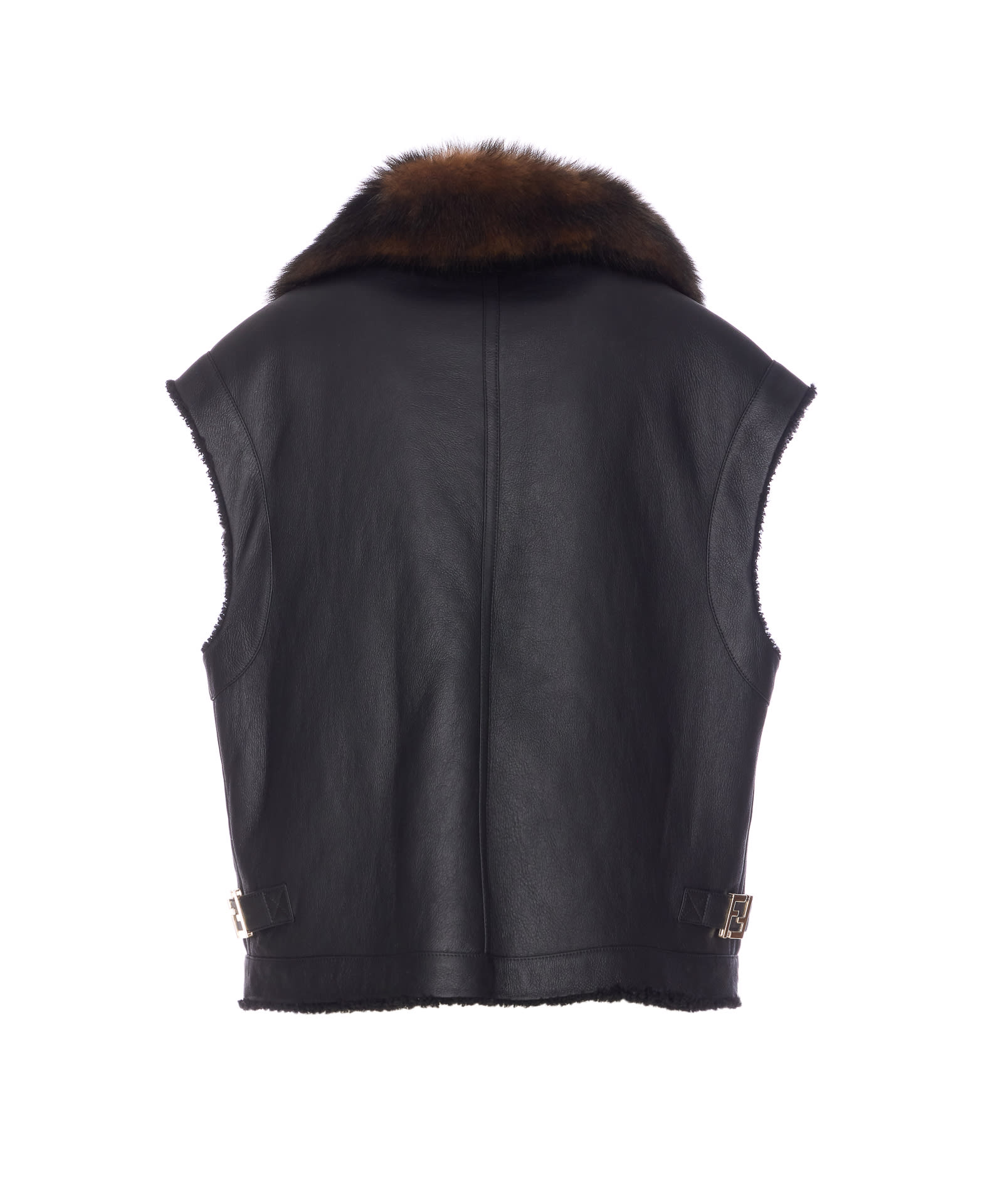 Fendi Ff Buckles Leather Vest In Black