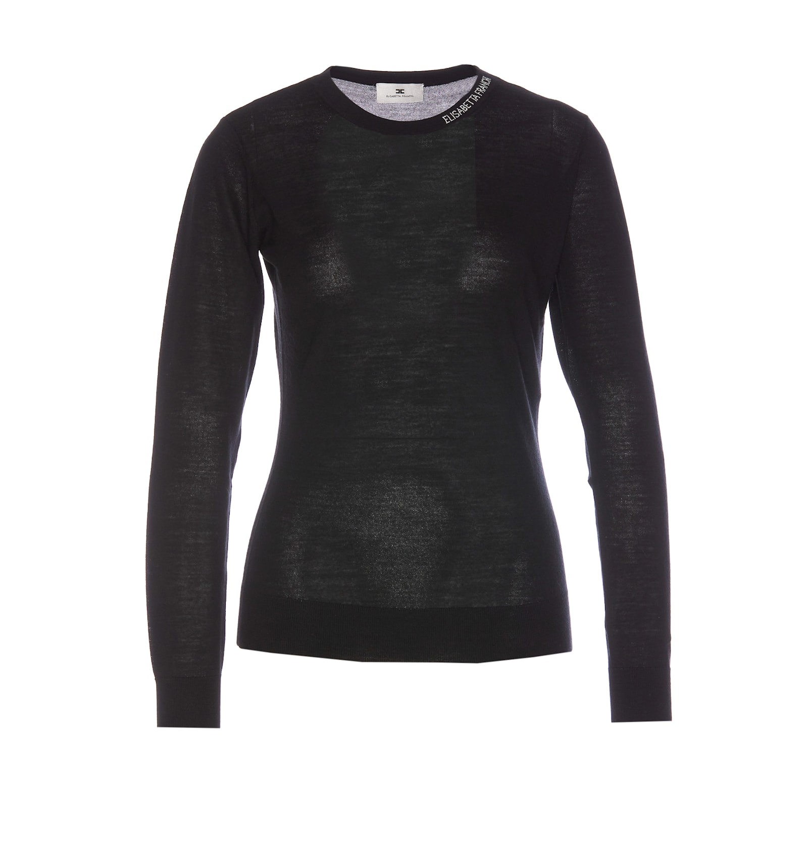 Shop Elisabetta Franchi Contrasting Logo Merino Wool Sweater In Black