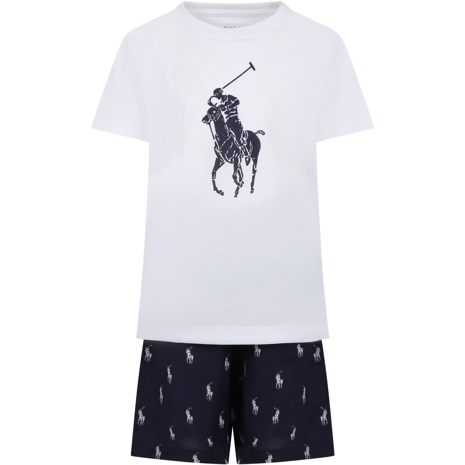 Ralph Lauren Kids' White Pajamas For Boy With Logo In Blue