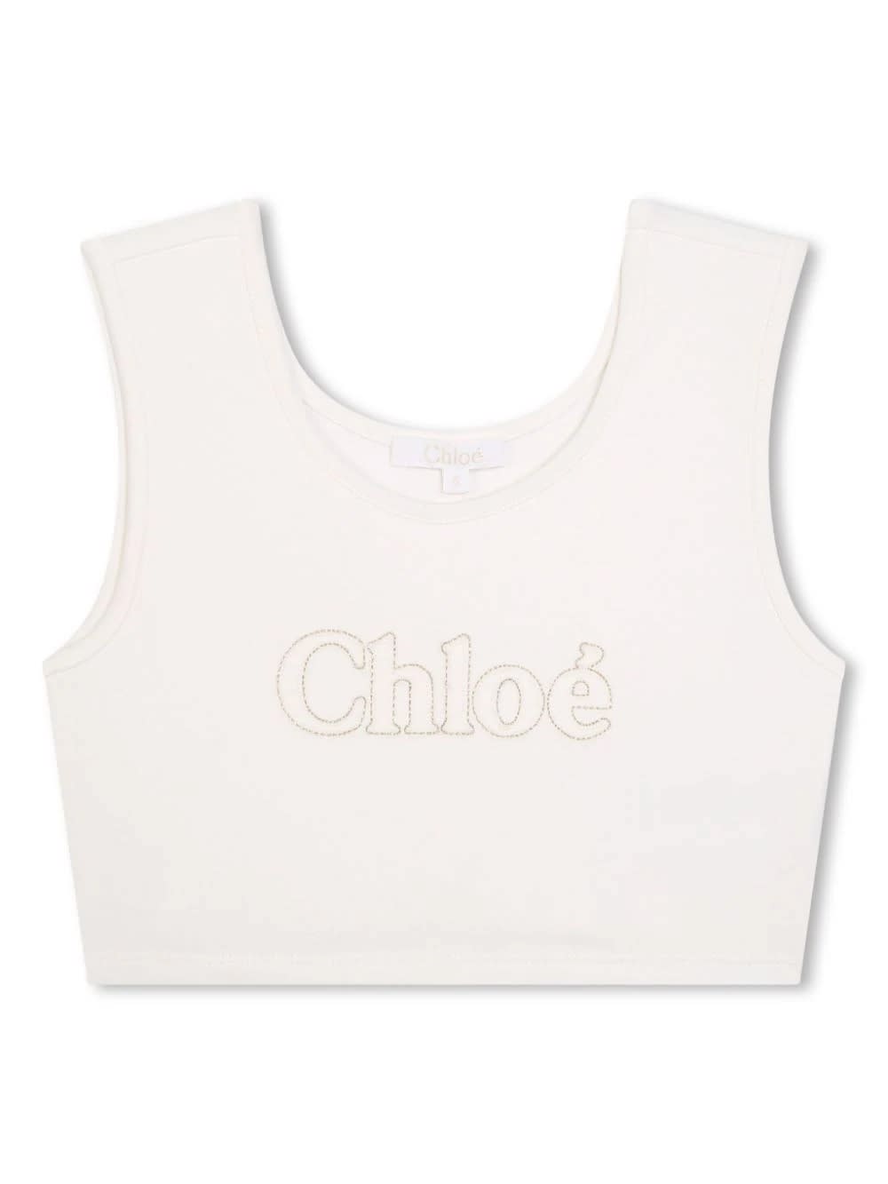 CHLOÉ WHITE CROP TOP WITH EMBROIDERED LOGO