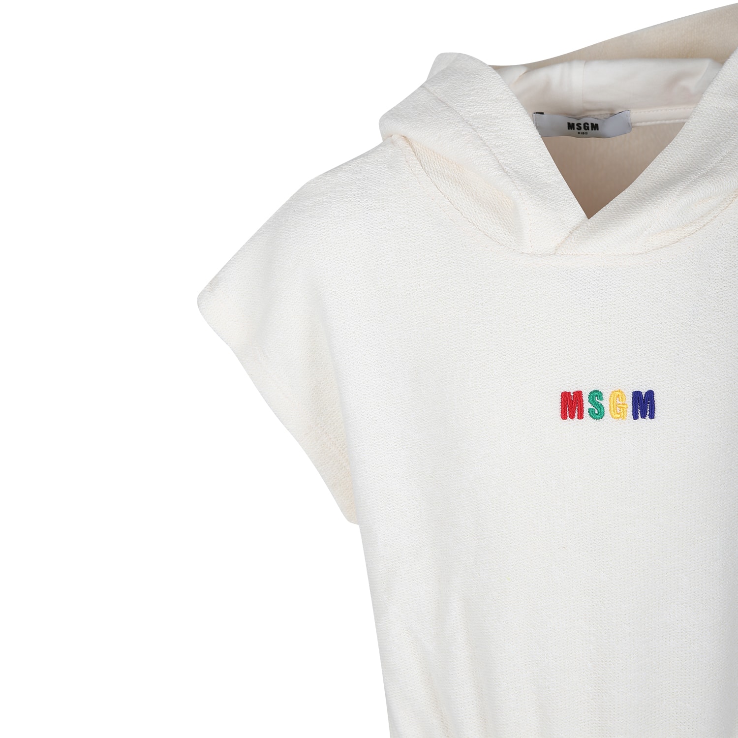 Shop Msgm Ivory Cropped Sweatshirt For Girl With Logo