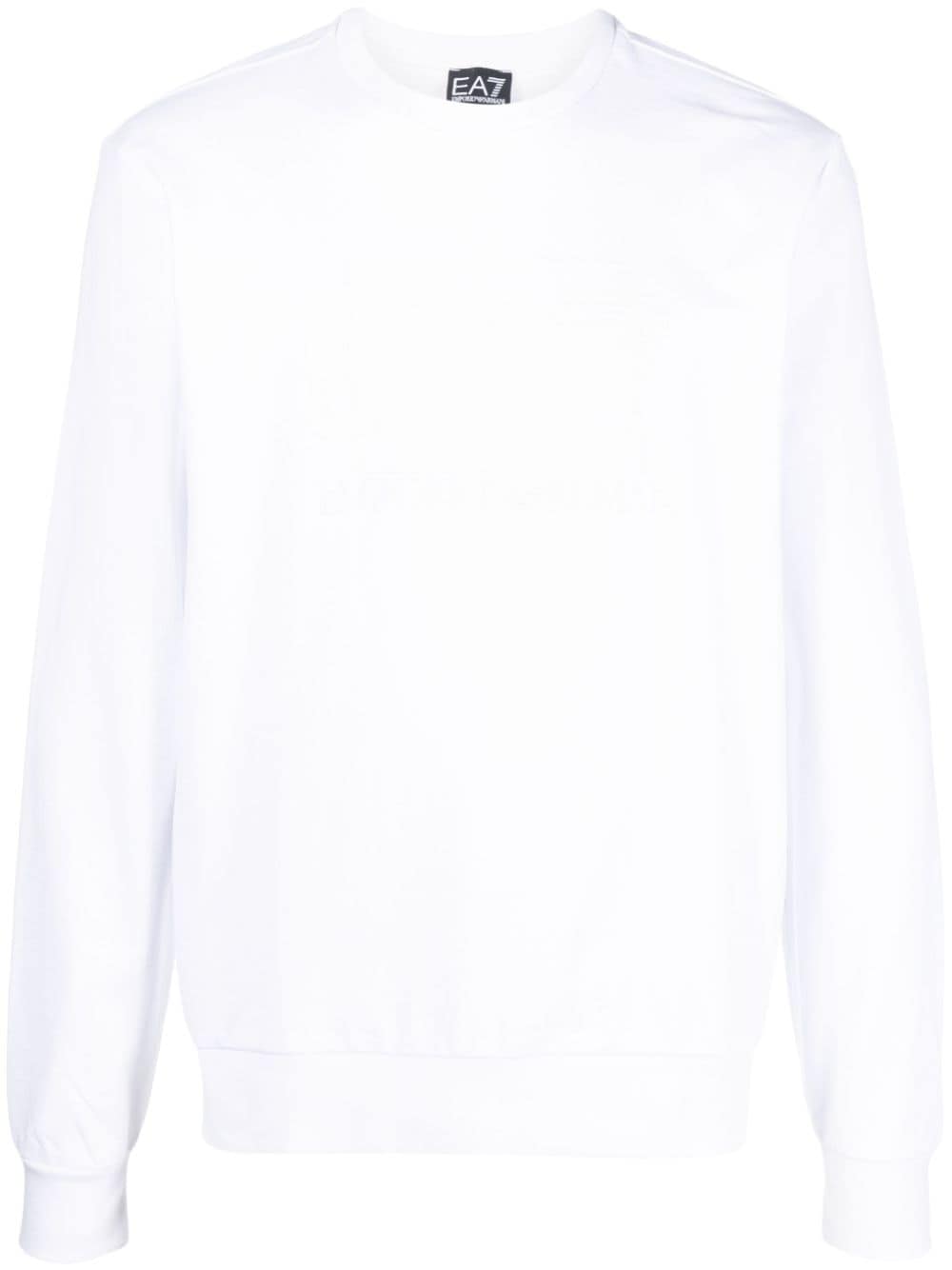 Ea7 Logo Cotton Crewneck Sweatshirt In White