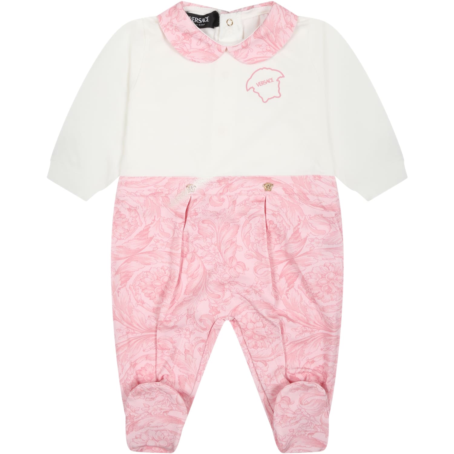 Versace Pink Baby Jumpsuit With Baroque Print