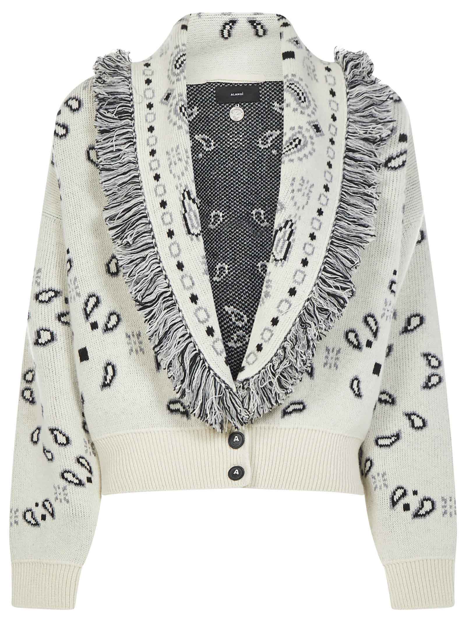 Alanui Bandana Jacquard Wool-cashmere Cardigan Bomber, White In White