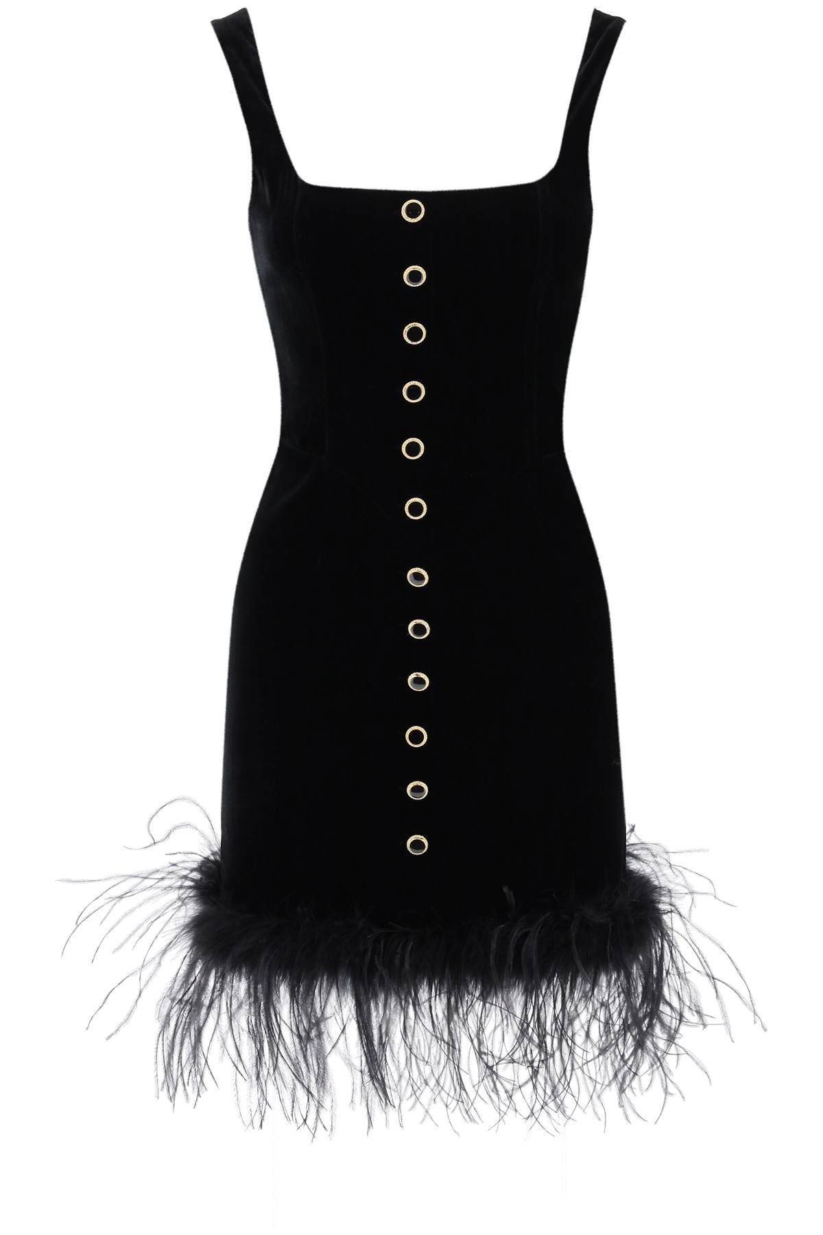 Alessandra Rich Embellished Feather-trimmed Velvet Mini Dress In Black (black)