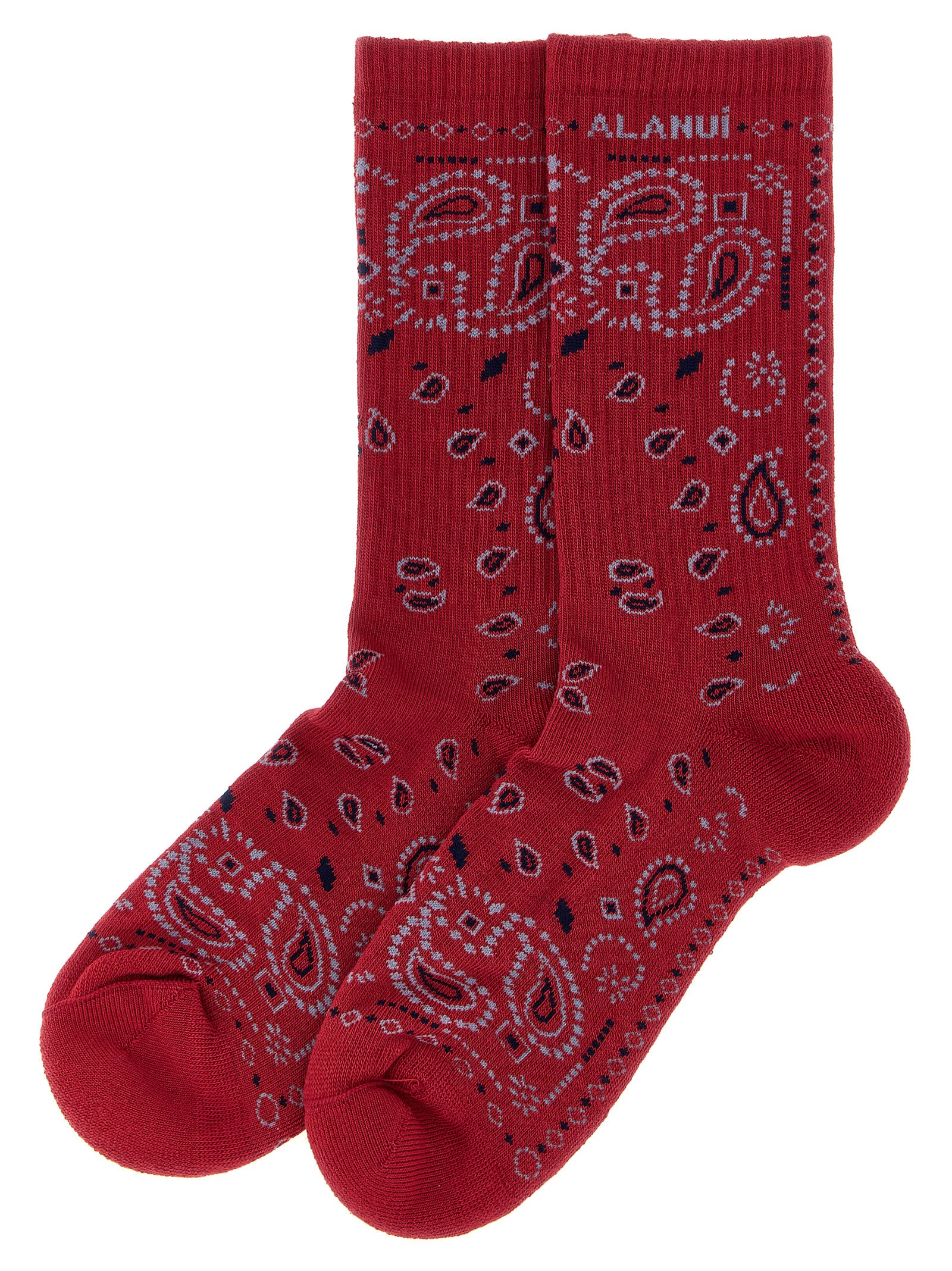 Alanui Paisley Print Ribbed Cuff Socks In Red