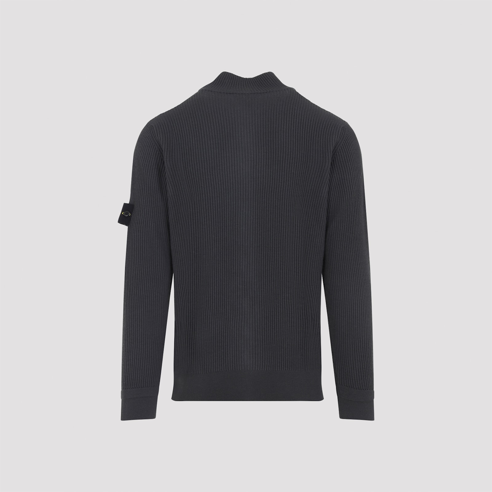 Stone Island Ribbed Zip-up Sweater With High Collar In Gray