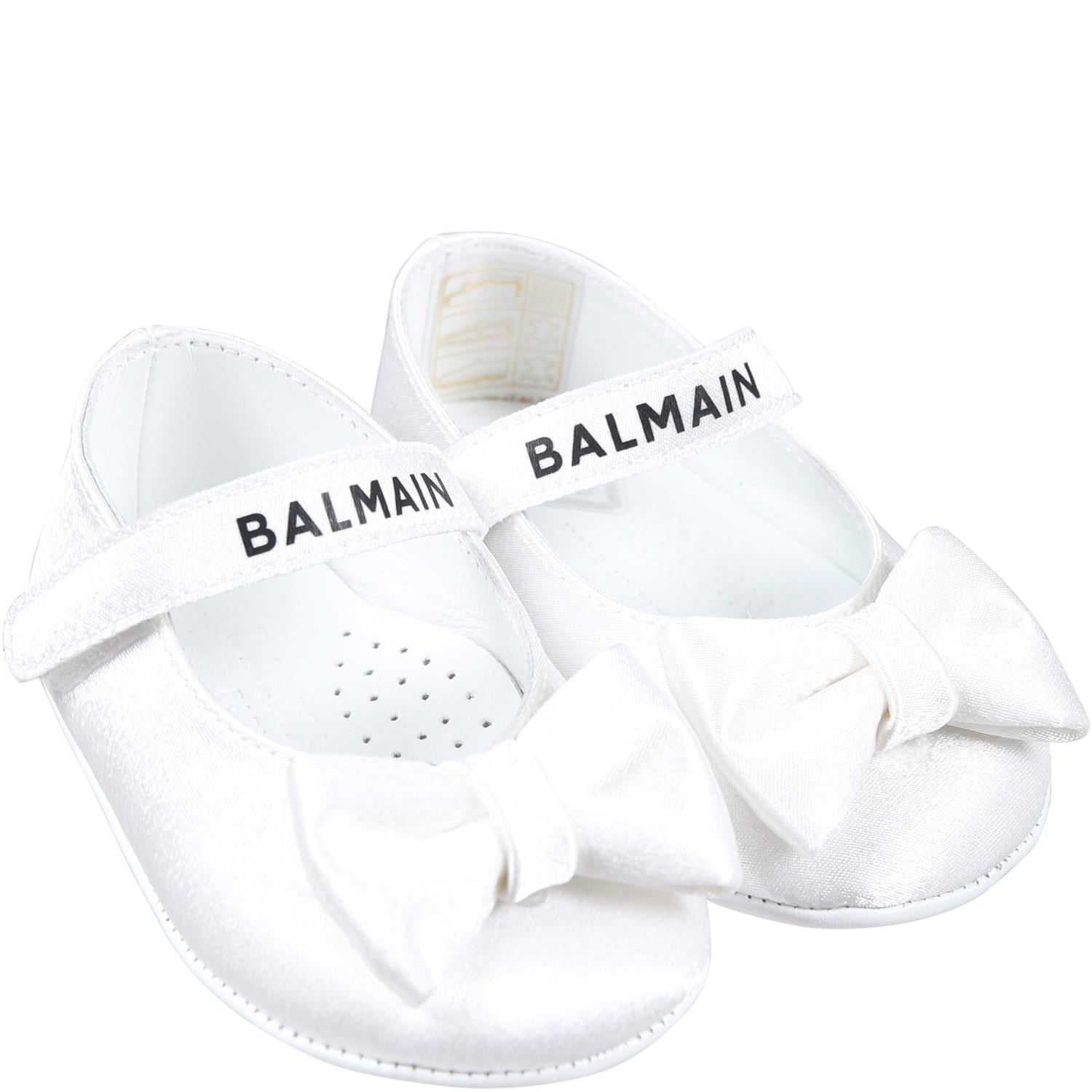 Shop Balmain White Shoes For Baby Girl With Logo And Bow