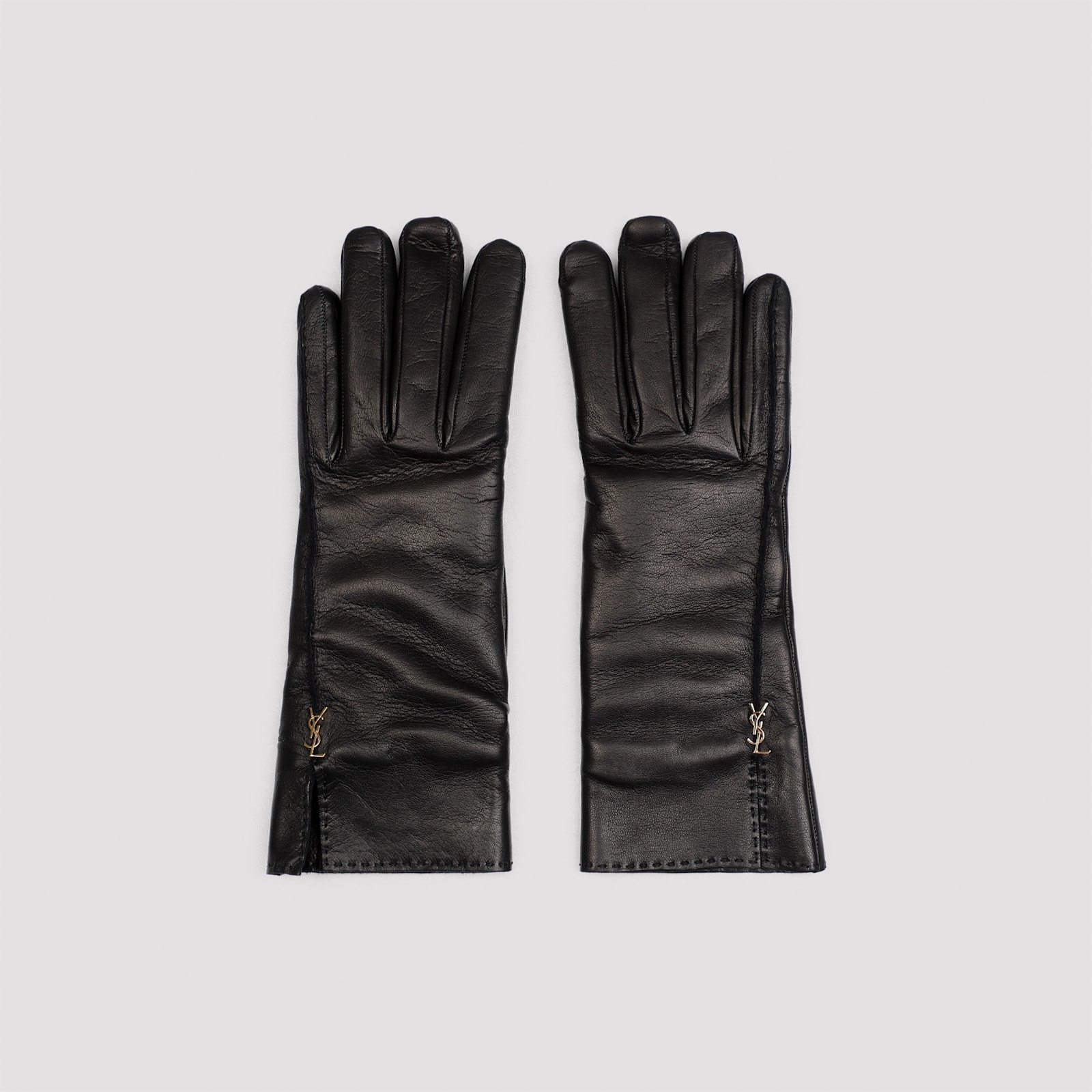 Shop Saint Laurent Ysl Rivet Gloves In Black