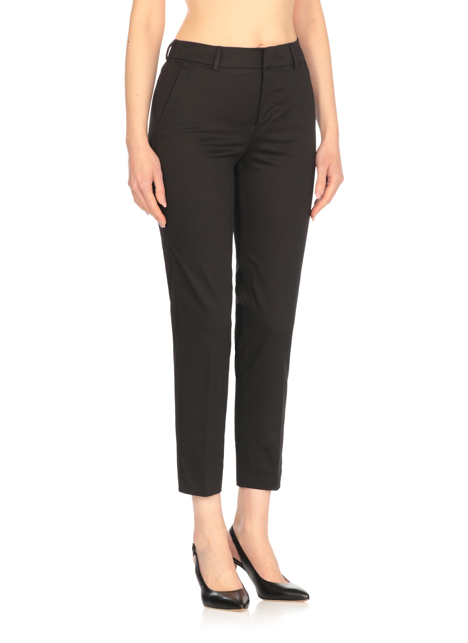 Pt Torino Tailored Black Cotton Pants With Front Fastening And Pocket Detail