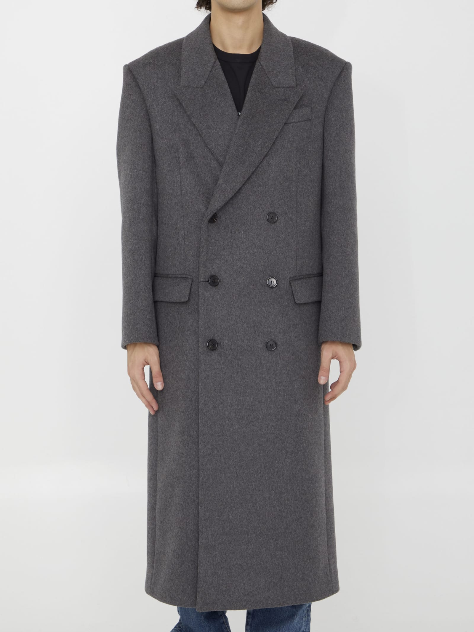 Saint Laurent Wool Coat In Grey